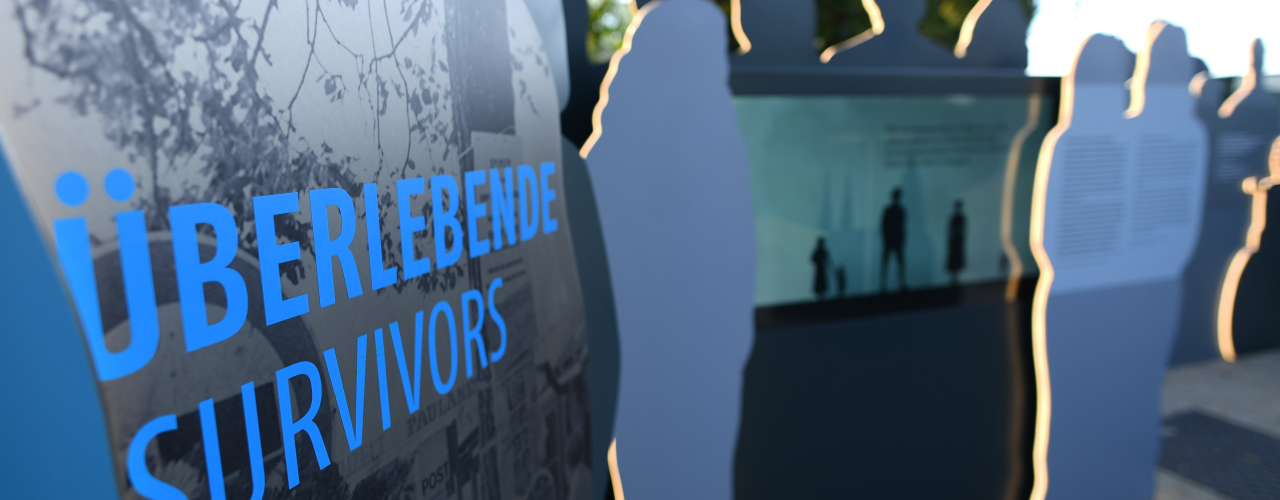 "Oktoberfest Bomb Attack Documentation": Life-size human silhouettes which commemorate the victims of the attack on 26 September 1980. In the foreground the words "Survivors" can be read on a group of figures.