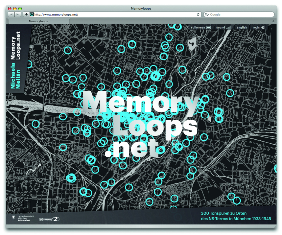 The homepage of the virtual monument Memory Loops appears at www.memoryloops.net. 300 audio tracks (marked as blue circles on a sketched city map of Munich) on locations of Nazi terror in Munich can be clicked and heard there.