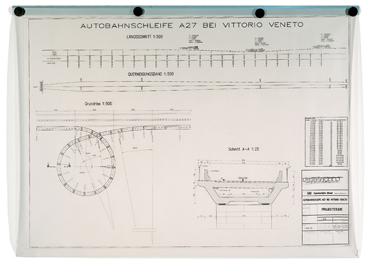 Technische Konstruktionsskizze für eine "Autobahnschleife" auf der A27 bei Vittorio Veneto.