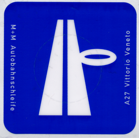 Blue vignette with a white image of a two-lane highway describing a loop.