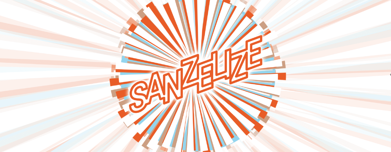 The picture shows a computer-generated graphic. In the centre is a circle formed by superimposed red, white and blue rays. Beyond the shape of the circle, the rays continue in a pale colour from all sides to the end of the image. The word "SANZELIZE" appears in capital letters in the centre of the circle.