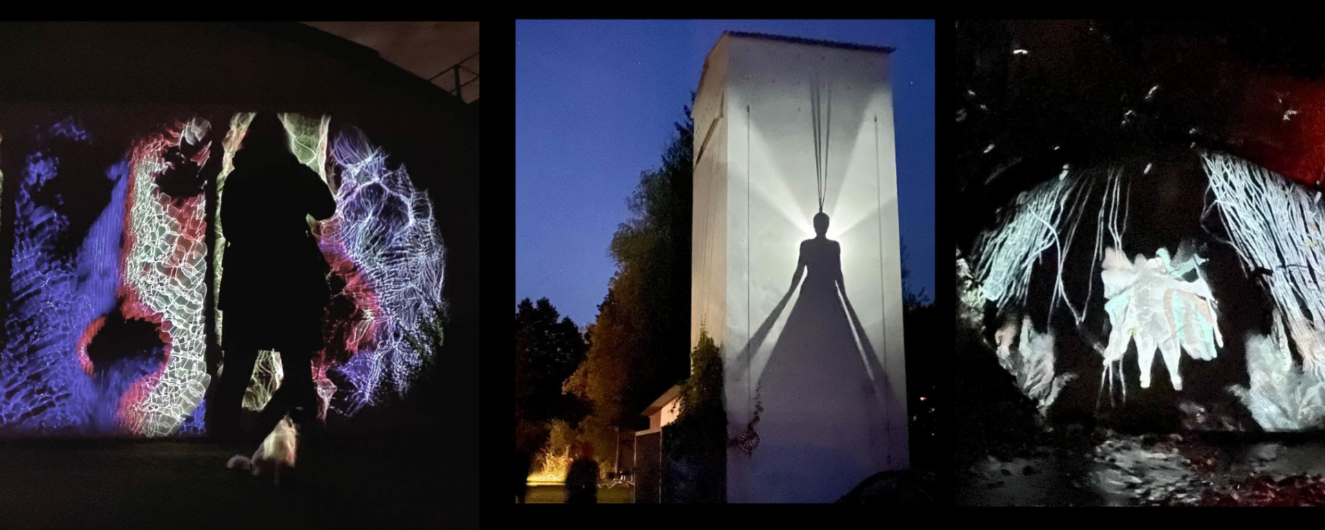 Leuchtende Lichtkunst-Videos bei Dunkelheit