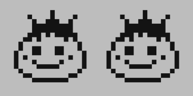 Grafik im Pixel-Stil: zwei lächelnde Gesichter