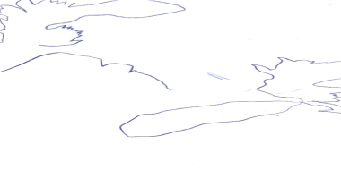 Abstrakte, minimalistische Linienzeichnung in blauer Tinte auf weißem Hintergrund