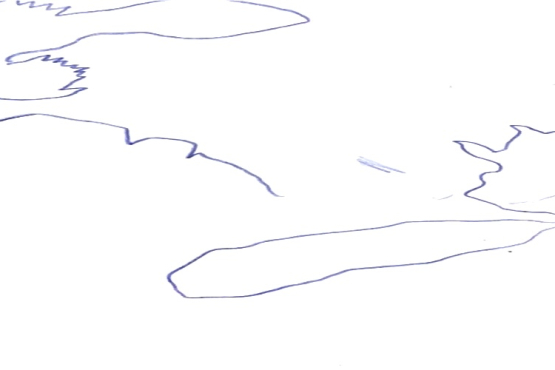 Abstrakte, minimalistische Linienzeichnung in blauer Tinte auf weißem Hintergrund