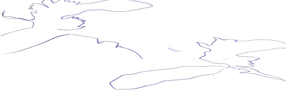Abstrakte, minimalistische Linienzeichnung in blauer Tinte auf weißem Hintergrund