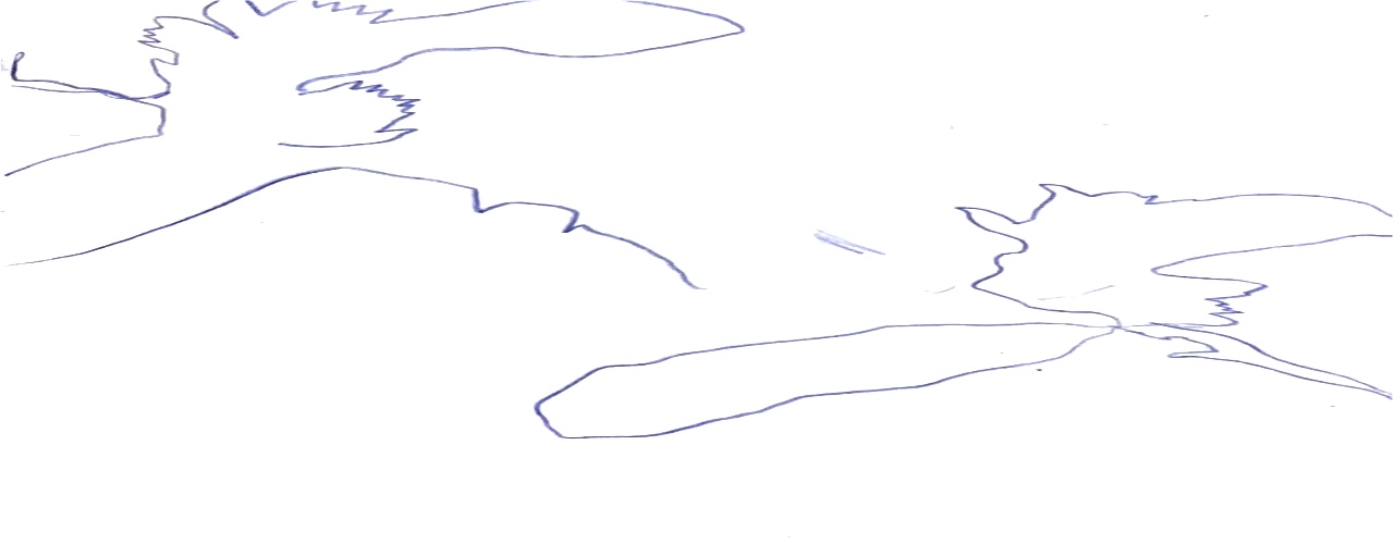Abstrakte, minimalistische Linienzeichnung in blauer Tinte auf weißem Hintergrund